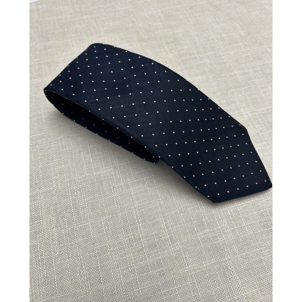 Sulka Silk Tie Mens Navy Blue White Pin Dot Pattern London New York Paris 3.25"
